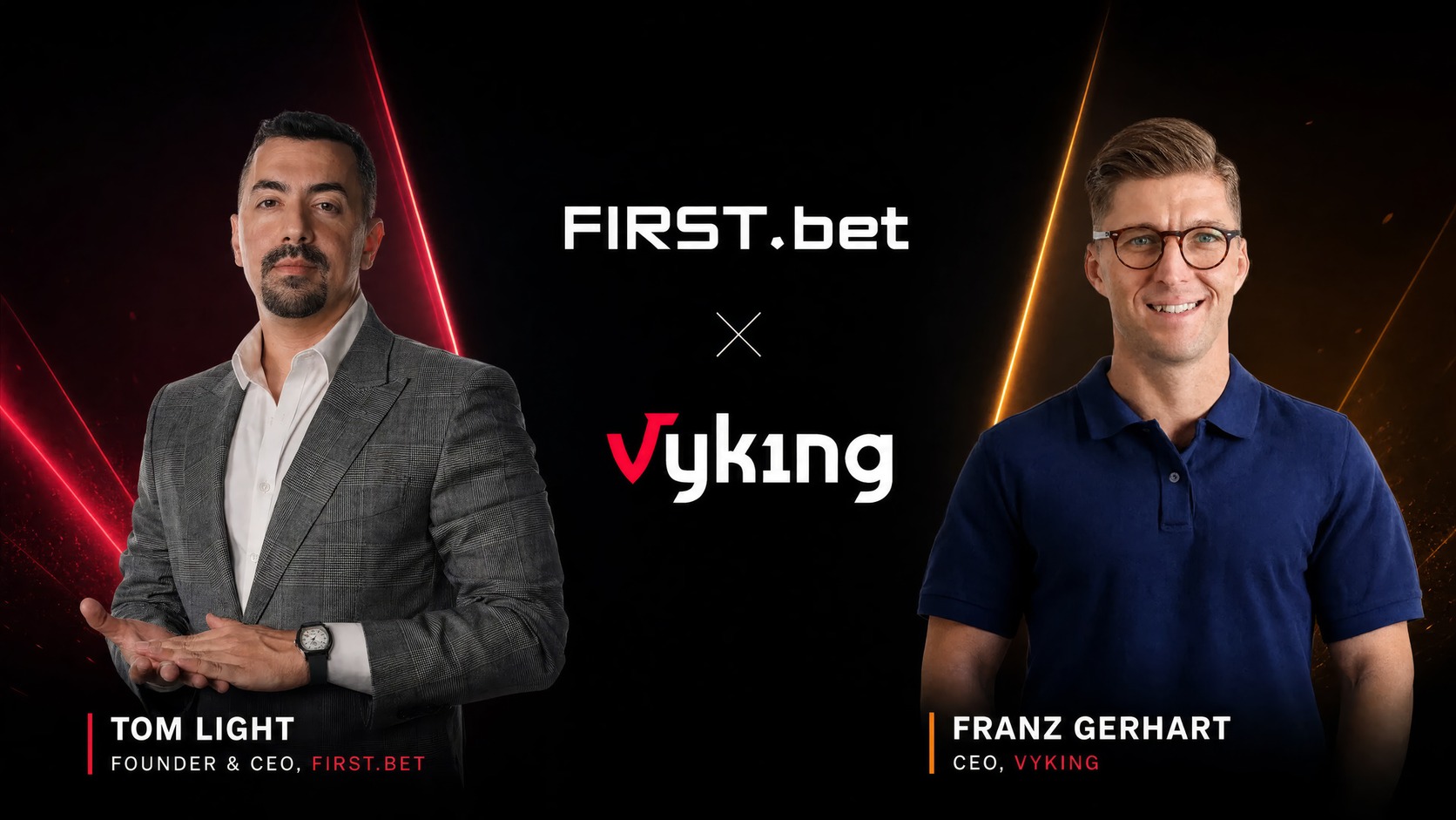 Tom Light of FIRST.bet and Franz Gerhart of Vyking as Vyking builds its own sportsbook on SportOS