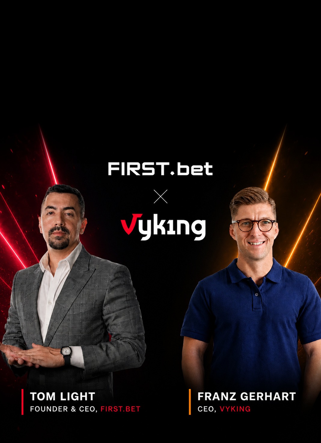 Tom Light of FIRST.bet and Franz Gerhart of Vyking as Vyking builds its own sportsbook on SportOS